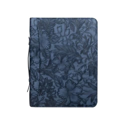 Dark Blue Embossed Portfolio,Business Zipper Binder with Handle,3 Ring Binder with Zipper 1 inch,PU Leather Portfolio,A4 Planner Folder with Laptop Pocket, Professional Organizer for Resume/Interview