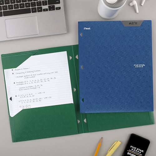 Five Star 2-Pocket Folder,Plastic Folder with Stay-Put Tabs,Fits 3-Ring Binder,Holds 8-1/2" x 11" Paper,Pacific Blue (333420C-ECM),(Pack of 2) - color: Pacific Blue (Pack of 2)
