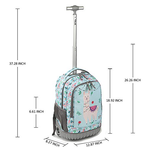 Tilami Rolling Backpack 19 inch Wheeled Cute LAPTOP Boys Girls Travel School Student Trip (Alpaca) - color: Alpaca