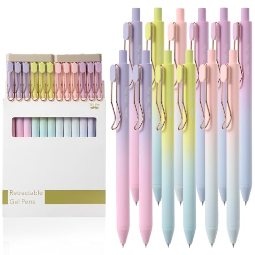 Mr. Pen- Retractable Gel Pens, 12 Pack, Black Ink, Gradient Barrel | Fine Point 0.5 mm, Fast Dry, Smooth Writing, Cute Gel Ink Pens for Drawing, Journaling, Writing Planner and School Supplies