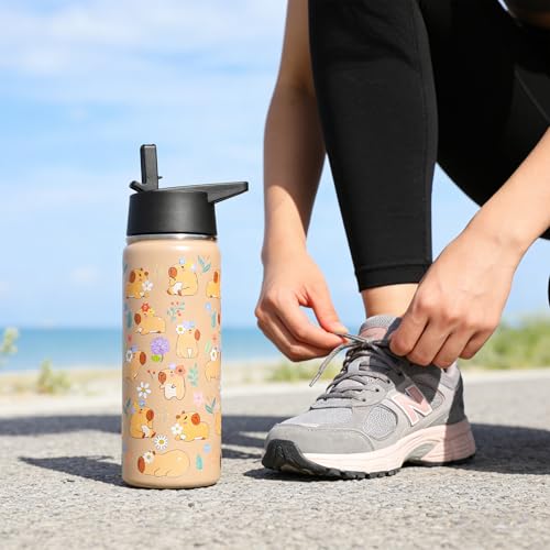 Capybara Water Bottle with Straw - 510ml/18oz Cute Stainless Steel Water Bottles,Capybara Cup Insulated and Cold-keeping,Bpa-free Water Bottle,Capybara Stuff Gifts for Boys Girls Outdoor Sports - size: 18 Ounces