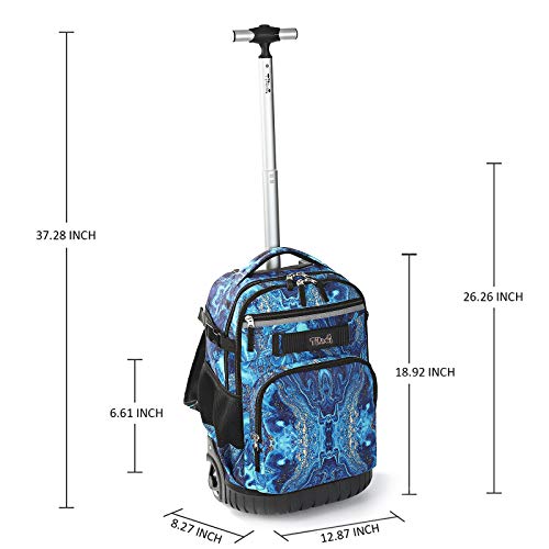 Tilami Rolling Backpack 18 inch Wheeled Laptop Backpack School College Student Travel Trip Boys and Girls (Blue Wave) - color: Blue Wave