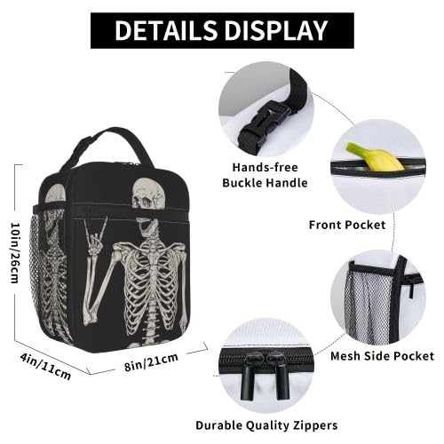 YETTA YANG Halloween Skeleton Funny Skull Portable Lunch Bag Insulated Lunch Box Reusable Totes For Women Men Work Picnic Camping - color: Black20