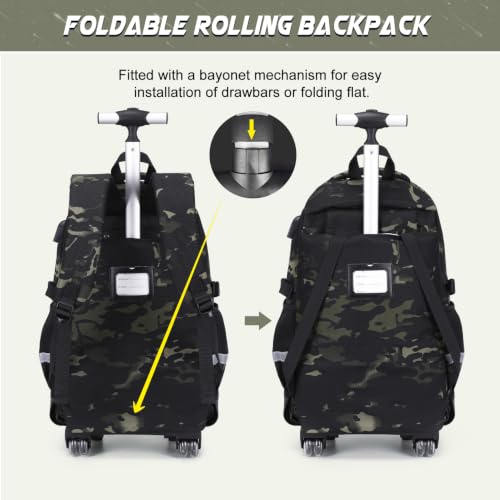 DIGOBAY Camo Rolling Backpack for Boys, 3PCS Tactical Kids Rolling Backpack Set with Lunch Bag & Pencil Case, Boys Wheeled School Bookbag for Elementary, Middle, High School - color: Camouflage Black/Gray