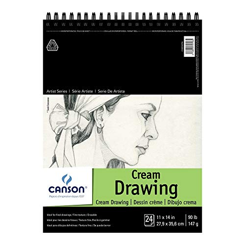 Canson Artist Series Cream Drawing Pad 11" x 14", Top Wire Bound, 24 Sheets (100510974) - size: 11x14, style: Cream Drawing