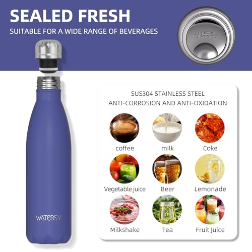 WATERSY Stainless Steel water bottles,17oz/500ml Insulated Water Bottles,Deep Blue metal water bottle Keeps Drink Cold and Hot,BPA Free kids water bottles for School,Gym,Travel,Sports - color: Deep Blue