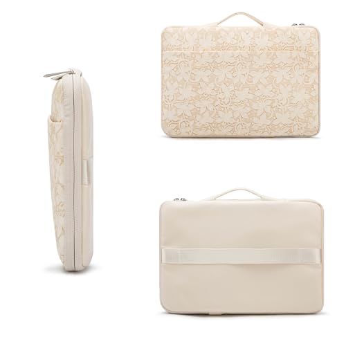 Kinmac Embossed PU Leather 360° Heavy Duty Protective Laptop Sleeve with Poacket (Apricot Floweret, 16 inch-16.2 inch) - color: Apricot Floweret, size: 16 inch-16.2 inch