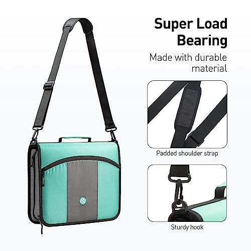 Zipper Binder 3 Ring, Round Ring Binder with 600 Sheets Capacity, Expanding Files, Handle and Shoulder Strap Included, Green - color: Green