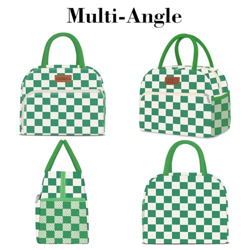 Coobiiya Lunch Bag Lunch Box for Women Men, Cute Lunch Tote Bags Insulated Reusable LunchBags Large Capacity Cooler Bag for Work Travel Picnic adults - color: Green gingham