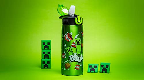 Zak Designs Minecraft Water Bottle for Travel and At Home, 19 oz Vacuum Insulated Stainless Steel with Locking Spout Cover, Built-In Carrying Loop, Leak-Proof Design (Creeper) - color: Minecraft