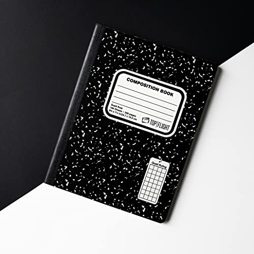 Top Flight Sewn Marble Composition Book, Black/White, Quad Rule, 4 Squares per Inch, 9.75 x 7.5 Inches, 100 Sheets (41320) - size: 100 Count (Pack of 1)