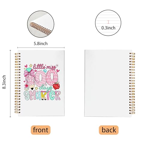 VNWEK Preppy Pink Bow Teacher Spiral Notebook Journal 5.5 x 8.3 Inch, Teacher Appreciation Gifts, Little Miss 100 Days Smarter Colorful Kids Lined Hardcover Spiral Notebook - color: jsj-notebook-6
