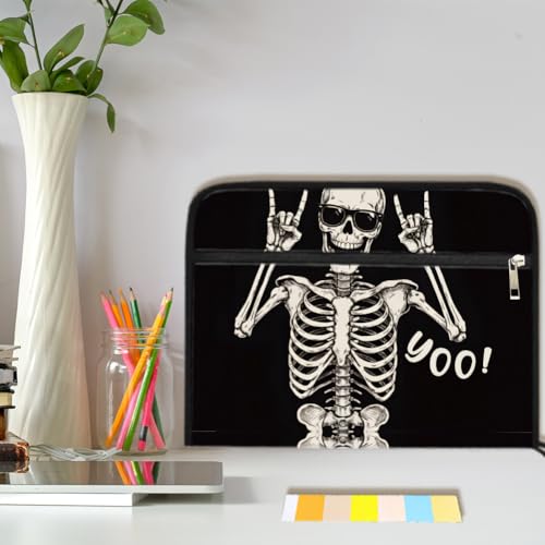 WEBEEDY Expanding File Folder with 13 Pockets, Labels and Zipper, Portable Accordion File Organizer Paperwork Folder for Documents A4 Paper Receipt Travel Office, Back to School Halloween(Skeleton)