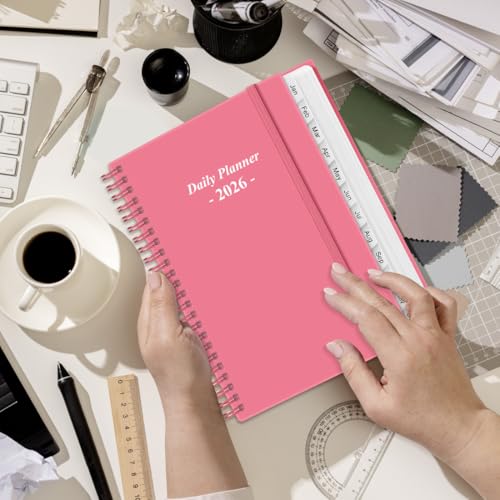 Daily Planner 2026 Full Page Per Day- 2026 Daily & Monthly Planner from January 2026 to December 2026, Day Planner 2026 with 12 Months Tabs, 6.4" x 8,5", Pink - color: Pink, size: 6.4" x 8.5"
