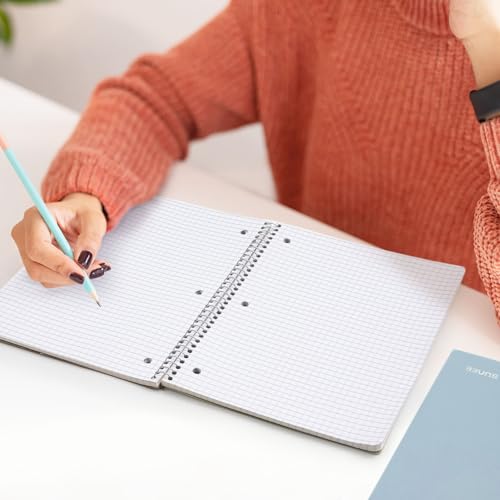 SUNEE Spiral Notebook, 1-Subject, Graph Ruled Paper, 8" x 10-1/2", 100 Sheets per Notebook, 3-Hole Punched Paper, Water Resistant Cover, Spiral Grid Notebooks for Work, Home, School, Grey Blue - color: Grey Blue