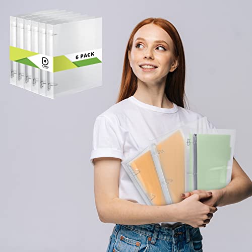 Crtiin 6 Pack 3 Ring Binder Clear Plastic 3 Holes Binder Notebook Covers, Snap Button Closure Refillable Notebook D/o Rings Binders Cover Protector for School Office Students Gifts(D Ring,1 Inch) - size: 1 Inch, style: D Ring