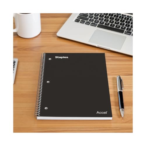 STAPLES 2‑Subject Notebook, 8.5” x 11”, College Ruled, Black – Multi‑Section Writing Notebook