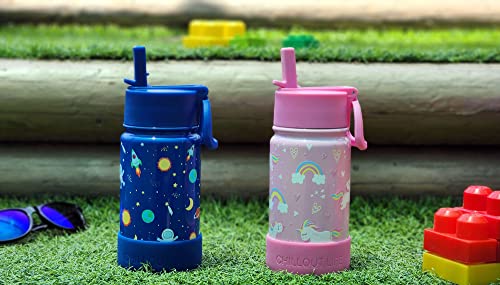 CHILLOUT LIFE 12oz Kids Insulated Stainless Steel Water Bottle with Leak Proof Straw Lid & 144 Stickers - color: Pink Unicorn, style: 12 oz