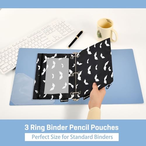 2 Pack 3 Ring Binder Pencil Pouch Halloween Bats Gothic Pencil Case Pencil Bags with Zipper, Clear PVC Binder Pockets for Office Daily Supplies - color: Color 12