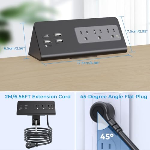 Nightstand Charging Station, Nightstand Edge Power Strip with 3 AC Outlets, 4 Fast Charging USB Ports, Connect 6.56FT Flat Plug, Desk Surge Protector for Office Home Hotel, 2-Pack(Black/White) - color: 2Pack-Black/White