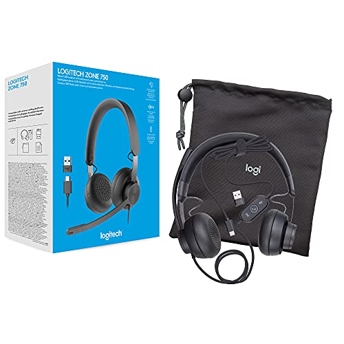 Logitech Zone 750 Wired On-Ear Headset with Advanced Noise-canceling Microphone, Simple USB-C and Included USB-A Adapter, Plug-and-Play Compatibility for All Devices - size: One Size