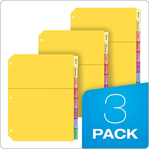 Oxford Plastic 2 Pocket Binder Dividers, 8 Tab 1/8 Cut, Multicolor Large Tab Set, Insertable Dividers with Paper Inserts, Letter Size, 3 Sets (89603) - size: 8 Tab