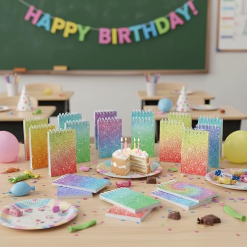 Sherr 16 Pcs Glitter Pens and Notebooks Set Mini Spiral Notepads Fancy Pens for Kids Girls Women Sparkly Sequins Journaling Ballpoint Christmas Birthday Gift Classroom Rewards(Macaron Colors) - color: Macaron Colors