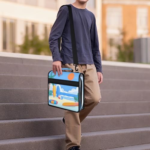 Summer Sea Coastal Zipper Binder, 3 D-Ring Expanding File Folder with Handle & Adjustable Shoulder Strap, 400 Sheets Capacity Multi-Pocket Organizer for 13 Inch Laptop - color: Summer Sea Coastal