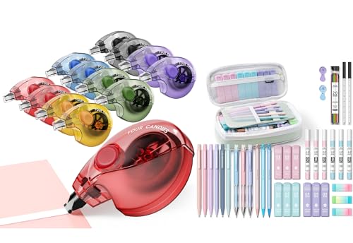Four Candies Silent Correction Tape, White Correction Tape 12 Pack+36PCS Aesthetic School Supplies