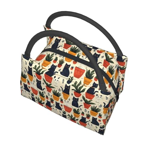 Cute Cat with Potted Plants Lunch Box for Women Girls Adults Insulated Kittens and Plant Lunch Bag for Work Picnic Camping Travel Gifts Large Capacity Cooler Thermal Reusable Tote Makeup Bags - color: Cat44