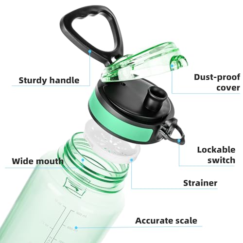Fanhaw 32 Oz Clear Tritan Water Bottle, BPA-Free & Leak-Proof, Wide Mouth with Anti-dust Chug Lid, Reusable Plastic Bottle for Gym, Travel, School & Office, Back to School Essentials (Glow Green) - color: Glow Green, size: 32 Ounces
