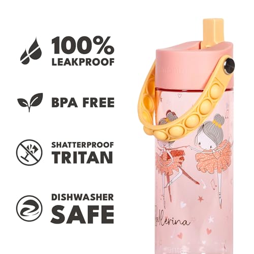Elemental Water Bottles for Kids - Splash Kids Water Bottle for School with Pop-it Handle - BPA Free Tritan Plastic Water Bottle with Straw Leak Proof when Spout is Closed - Ballerina - 18oz - color: Ballerina