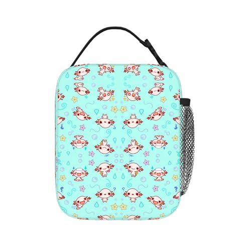 The Axolotl Kawaii Leakproof Lunch Bag Large Capacity Lunchbox Insulated Reusable Lunch Tote Bags Cooler Lunch Container For Work/Office/Picnic/Travel - color: The Axolotl Kawaii