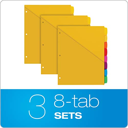 Oxford Write & Erase Plastic Binder Dividers, 8 Tab, Slash Pocket, Write On Tabs, Erase Ballpoint Pen, Marker, Pencil, Asstd. Colors, 3 Sets (89993)