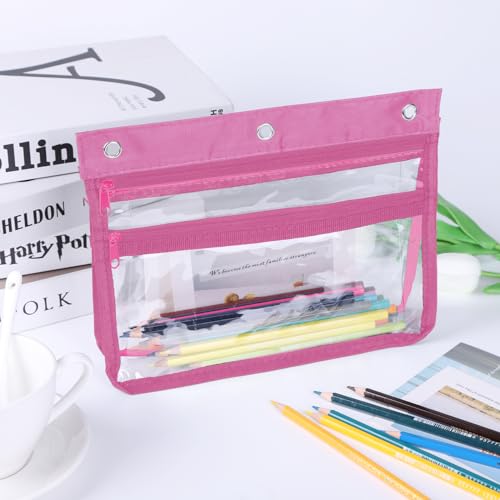 YoeeJob Pencil Pouch for 3 Ring Binder with 1.5 inch Expandable Large Capacity, Double Pockets Zipper Pencil Case, Pencil Binder Pouch for School Office Home,Pink - color: pink