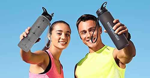 Hydration Nation (32oz Water Bottle With Time Marker - Leak Proof Water Bottles With Times To Drink For Fitness & Sports - 32oz Water Bottle With Straw For Drinking - Water Tracker Bottles (Gray)