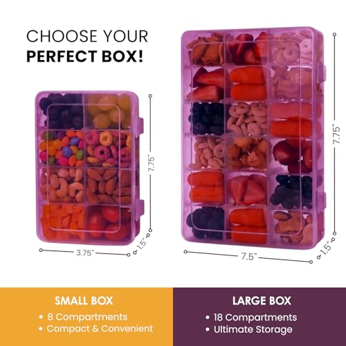 Large Kids Snack Box Containers Set of 2 -100 Labels, BPA-Free, Adjustable Compartments, Dishwasher Safe, Reusable Tray, Food Grade, Meal Prep Container, PARENT TESTED PARENT APPROVED AWARD (Purple) - color: Purple, size: Large