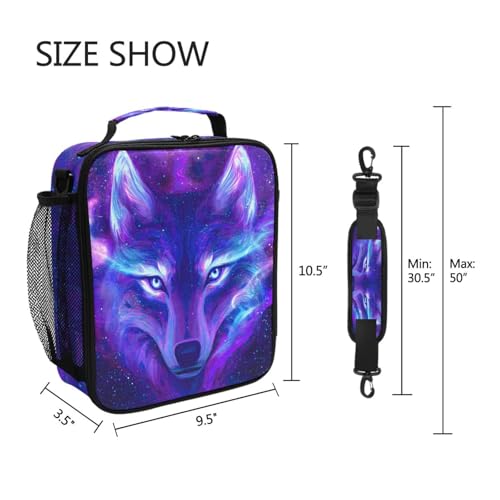 ALAZA Wolf Lunch Box Galaxy Lunch Box Starry Wolf Insulated Lunch Bag Cooler Bag with Shoulder Strap Thermal Meal Tote Kit for School Picnic - color: B06