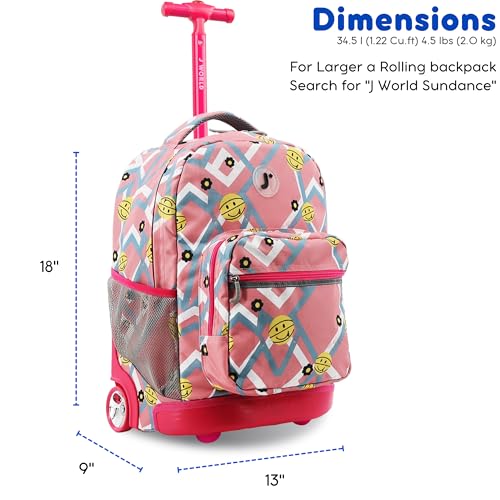 J World Sunrise Kids Rolling Backpack with Wheels for Girls Boys, Roller Bookbag for School, 18 x 13 x 9 Inches, Basketbally - color: Basketbally