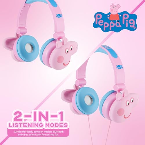 Peppa Pig - Kids Bluetooth Headphones, Wireless & Wired Over-Ear Headphones with Safe Volume, Adjustable Headband, Rechargeable Battery & Stereo Sound – Perfect for School, Home, & Travel - color: Peppa Pig