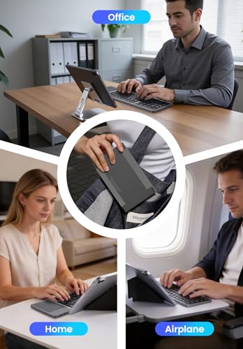 LAMA Foldable Bluetooth Keyboard with Trackpad, Wireless Portable Ultra-Slim Foldable Keyboard for iPad Tablet Smartphone iOS Android Windows PC, Grey
