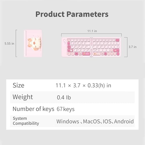 Foldable Compact Keyboard, Portable Bluetooth Keyboard with, Pocket-Sized Wireless Travel Keyboard, for iPad, iPhone, Smartphone, Tablet and Laptop