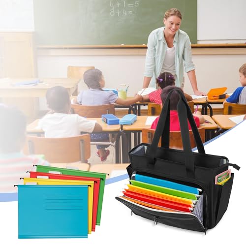 Trunab Teacher Laptop Tote Bag with Expanding File Folder Pocket | Nurse Utility Tote Bag for Women, Office Laptop Briefcase for Work, College, Nursing - color: Black