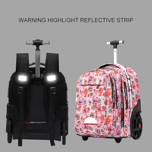 Rolling Backpack 22 Inch Backpack with Wheels for Business, College Student and Travel Commuter, Waterproof Wheeled Backpack (Pink-Flower) - color: Pink-Flower