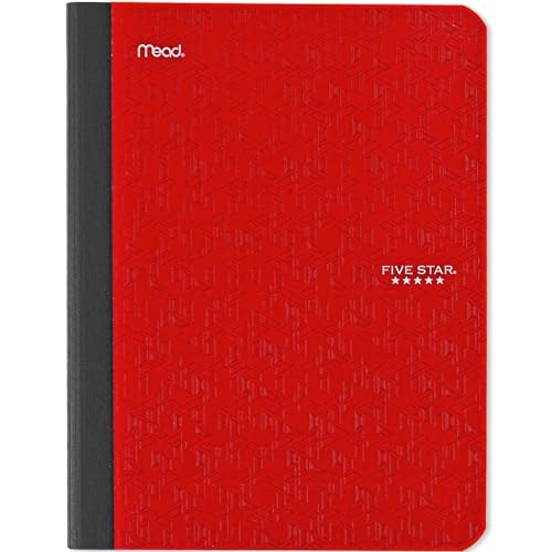 Five Star Composition Book + Study App, 4 Pack, Wide Ruled Paper, 7-1/2" x 9-3/4", 80 Sheets, Forest Green, Tidewater Blue, Fire Red and Harvest Yellow (950033B-ECM) - size: 4 Pack, style: Wide Ruled