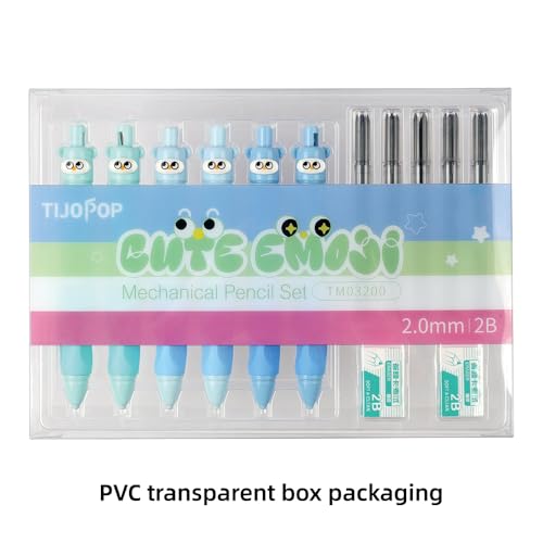 6PCS Cute Mechanical Pencils 2.0MM with Comfort Ergonomic Grip, 25PCS Leads,2PCS Erasers,Cute Stationery Kit for Writing, Sketching & Drawing,Ideal for Gift