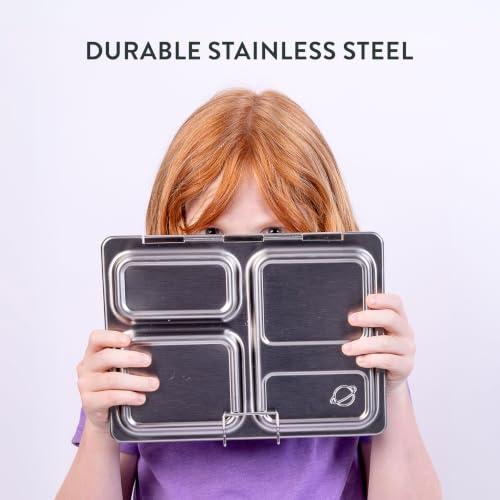 PlanetBox Launch Stainless Steel Lunchbox Replacement - Brushed Finish, Recycled Bento Box Container for Kids and Adults, Sustainable Lunch Box - size: 3 Compartments