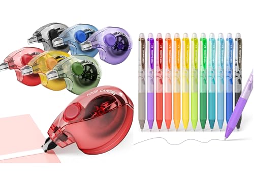 Four Candies Silent Correction Tape 6 Pack+0.7mm Erasable Gel Pens