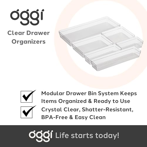 Oggi Drawer Organizer - 6" X 9" - Ideal for Organizing Kitchen Drawers, Office, Desk, Silverware, Kitchen Utensils, Cosmetics and Bathrooms, Rectangular, Clear, 1.0 Count - size: 6" by 9"