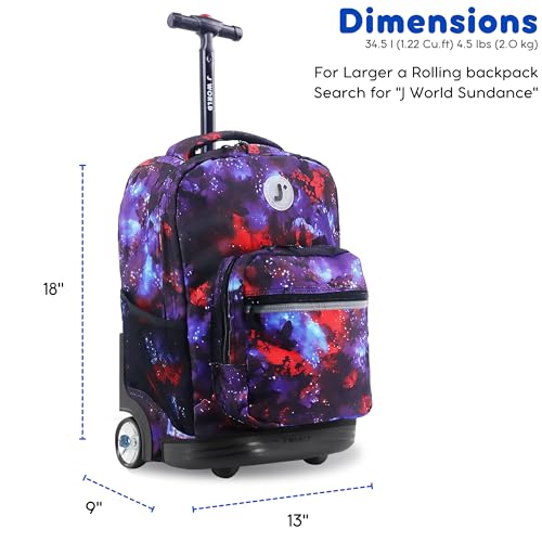 J World Sunrise Kids Rolling Backpack with Wheels for Girls Boys, Roller Bookbag for School, 18 x 13 x 9 Inches, Galax - color: Galaxy